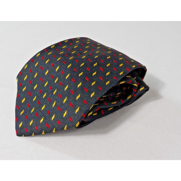 Brooks Brothers Makers Neck Tie Silk Black Yellow Red Pin Dot Woven Geometric - Picture 1 of 7